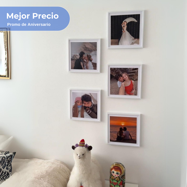 Pack 5 cuadros de 20x20 cm, con adhesivos y foto impresa (Promo Aniversario)