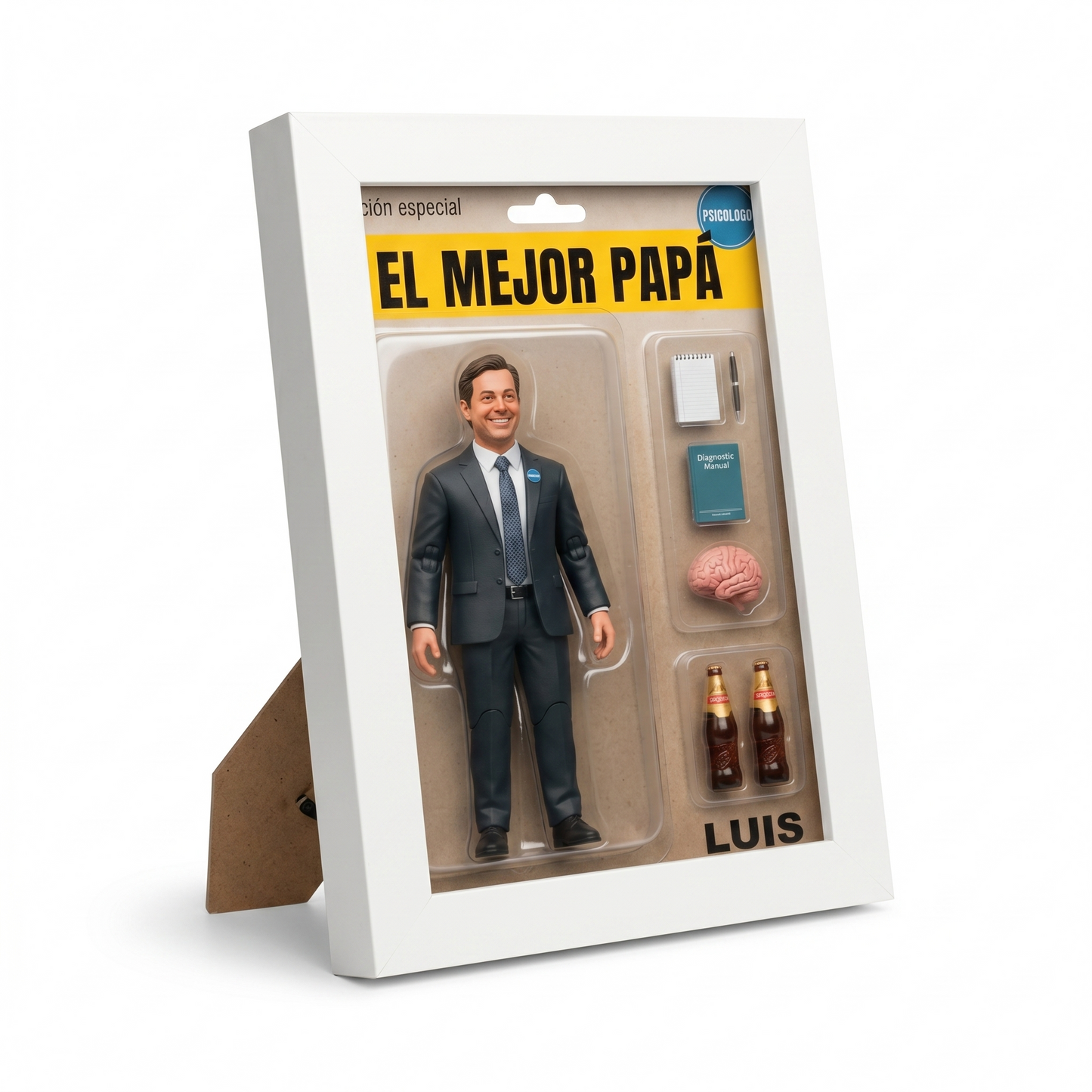 Portarretratos de 10x15 cm con foto generada por IA, marco de madera pino, con vidrio, tapa y parante rígidos (Promo)