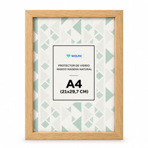 Cuadro A4 de madera pino con vidrio y adhesivos