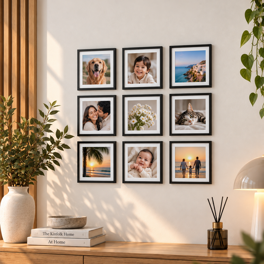 Pack de 9 cuadros 20x20 cm con foto impresa y adhesivos