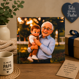 Album de 18x18 cm con Diseño Pixar hecho con IA, tapa dura y diagramación automática (Promo)