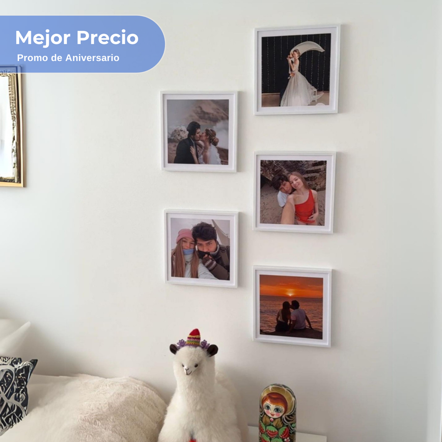 Pack 5 cuadros de 20x20 cm, con adhesivos y foto impresa