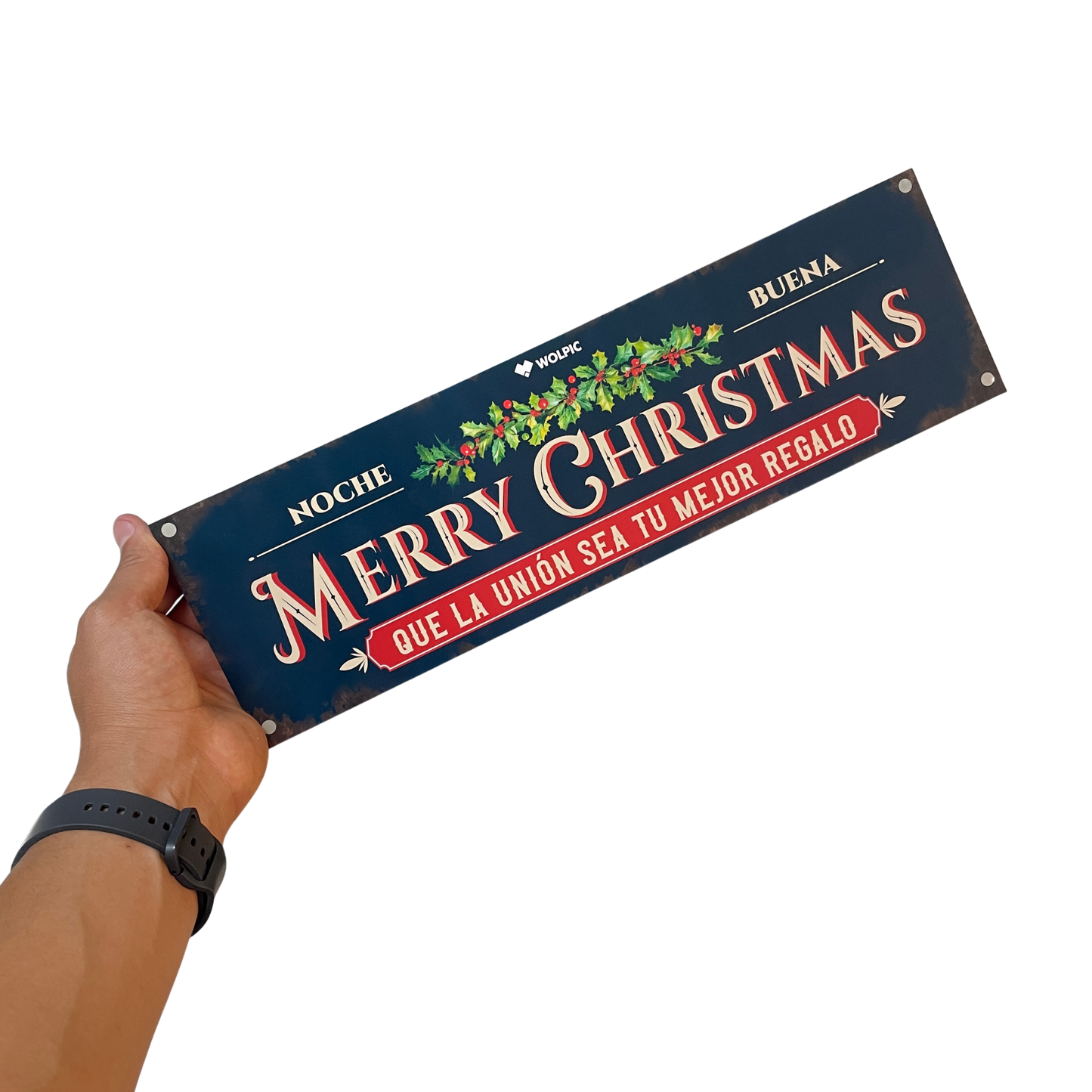 Letrero "Merry Christmas" Navideño de 12x40 cm + adhesivo