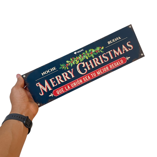 Letrero "Merry Christmas" Navideño de 12x40 cm + adhesivo