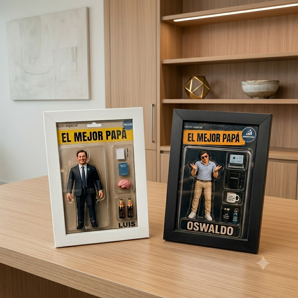 Portarretratos de 10x15 cm con foto generada por IA, marco de madera pino, con vidrio, tapa y parante rígidos (Promo)